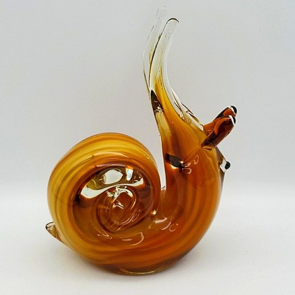 Murano? Art Glass Snail Handblown Amber Swirls - Picture 1 of 10